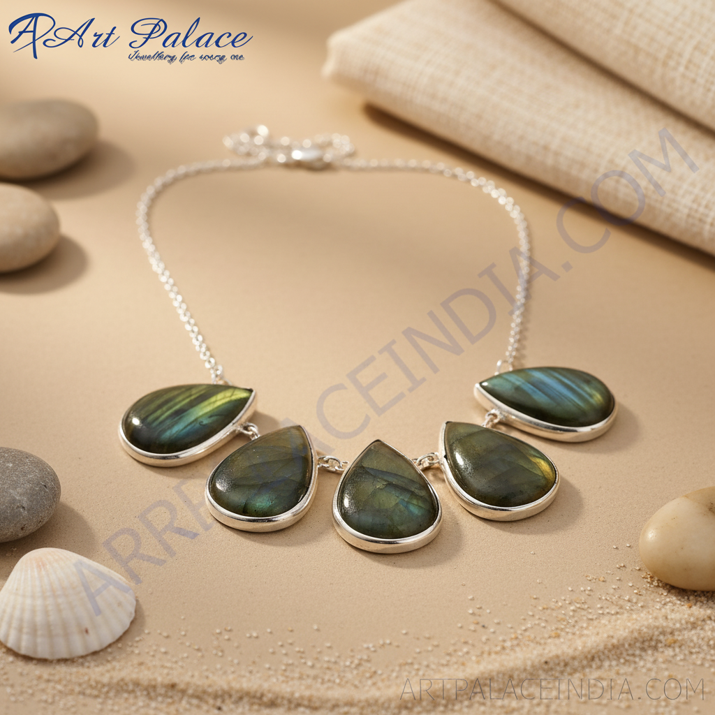 925 Silver Labradorite Necklace for Women | Teardrop Gemstone