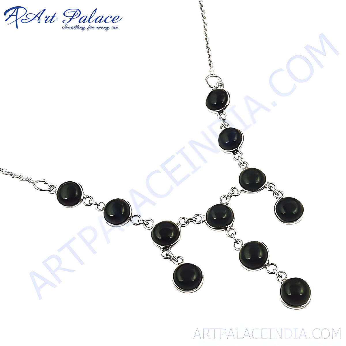 Sterling silver necklace with black onyx gemstones, a beautiful and elegant jewelry piece for women