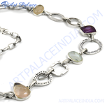 Load image into Gallery viewer, Sterling silver chain necklace with various gemstones. Silver fashion jewelry.
