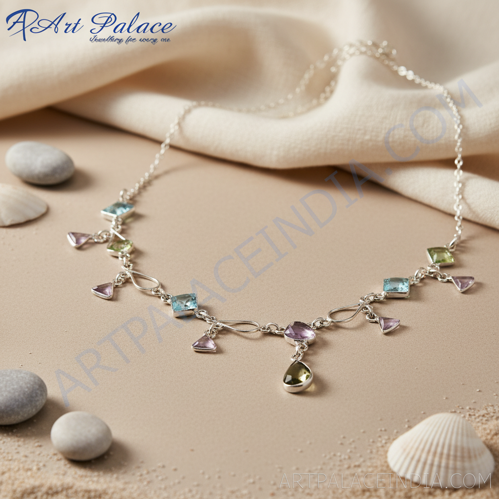 925 Silver Gemstone Necklace for Women | Colorful Daily Jewelry