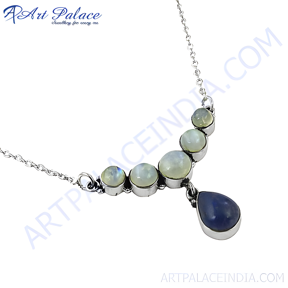 925 sterling silver necklace featuring moonstone and blue gemstones, a unique pendant design for women