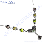 Load image into Gallery viewer, 925 sterling silver necklace with square cut gemstones in various colors.
