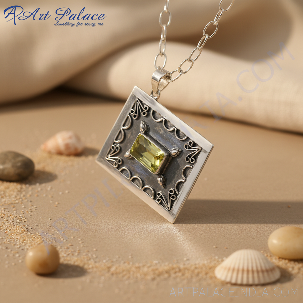 925 Silver Citrine Pendant Necklace for Women | Gemstone Jewelry