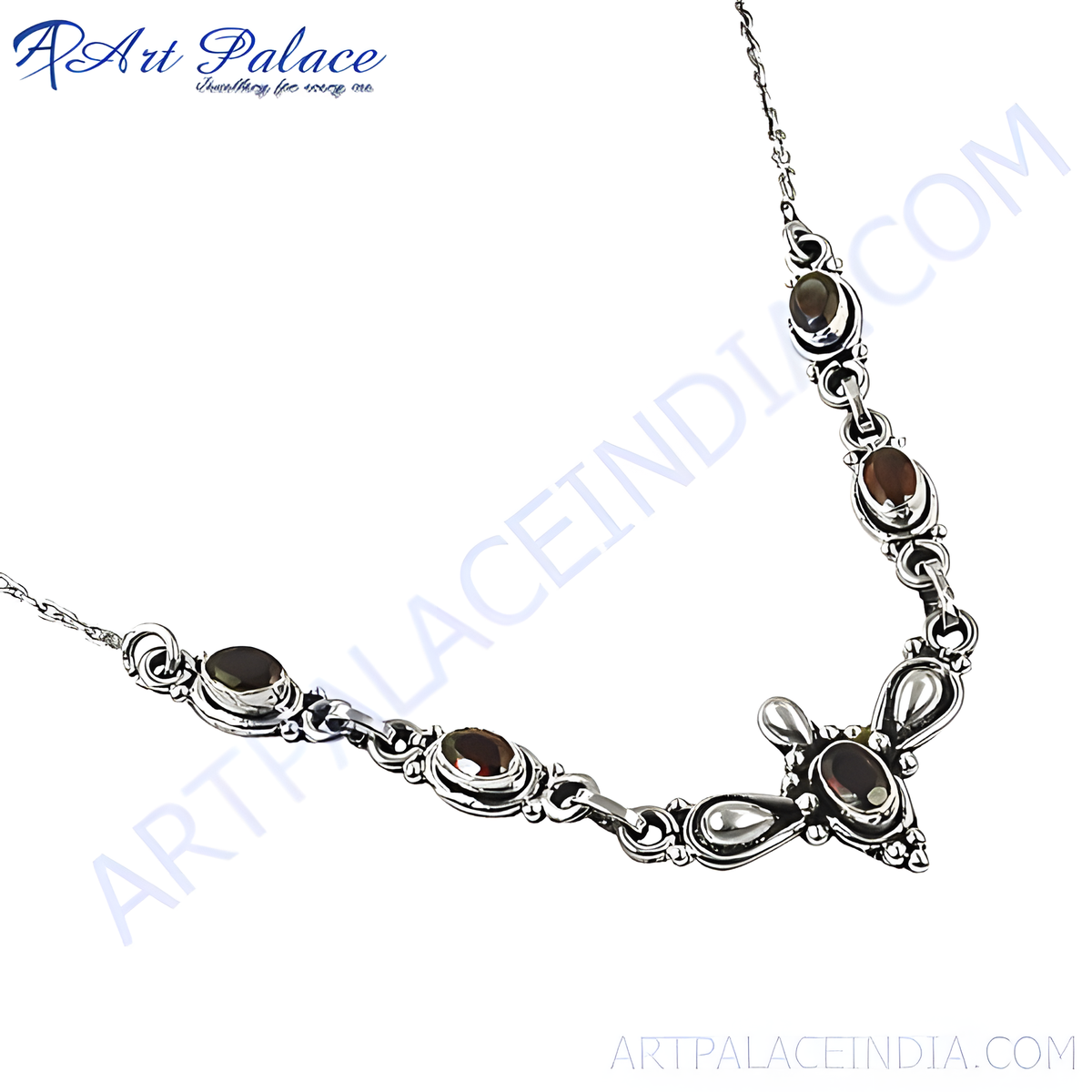 925 sterling silver chain necklace with oval garnet gemstones, elegant jewelry for women