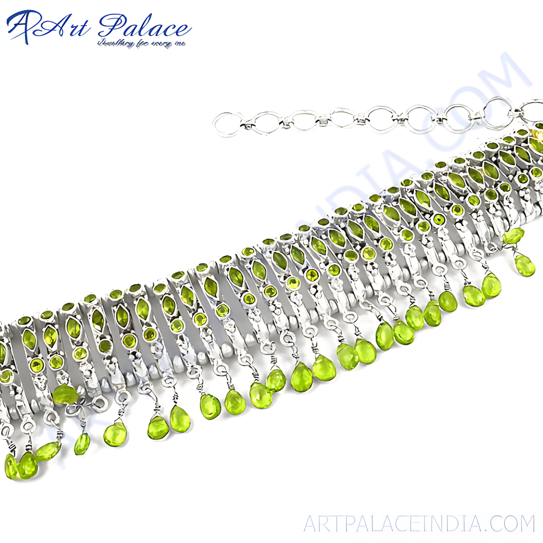 925 sterling silver peridot dangle choker necklace with green gemstones