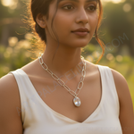 Load image into Gallery viewer, Silver Chain Necklace with Oval Pendant for Women
