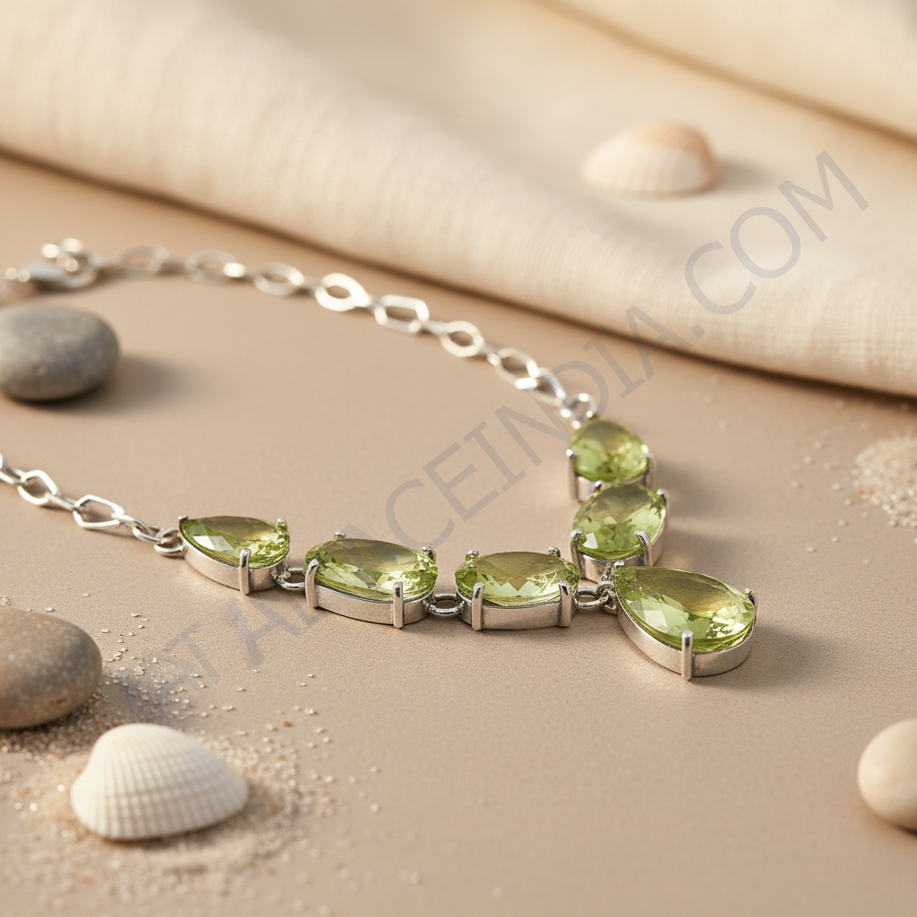 Silver green peridot necklace | women's gemstone jewelry