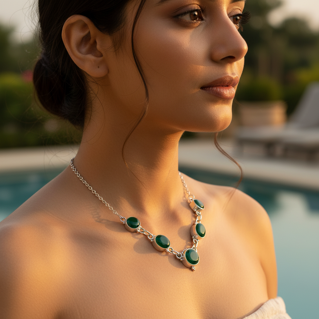 925 Silver Green Onyx Necklace for Women | Gemstone Jewelry