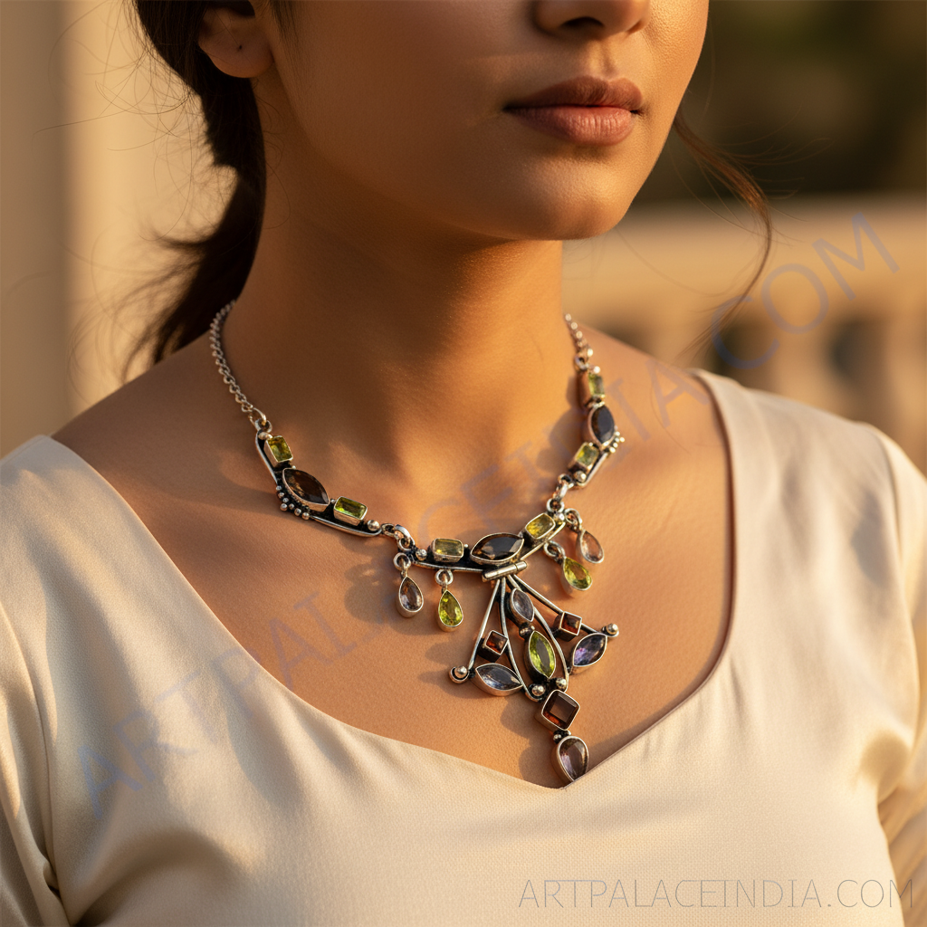 925 silver gemstone necklace for women | statement jewelry