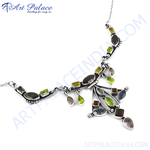 Load image into Gallery viewer, Sterling silver gemstone necklace featuring colorful gemstones in a unique design, perfect for women.
