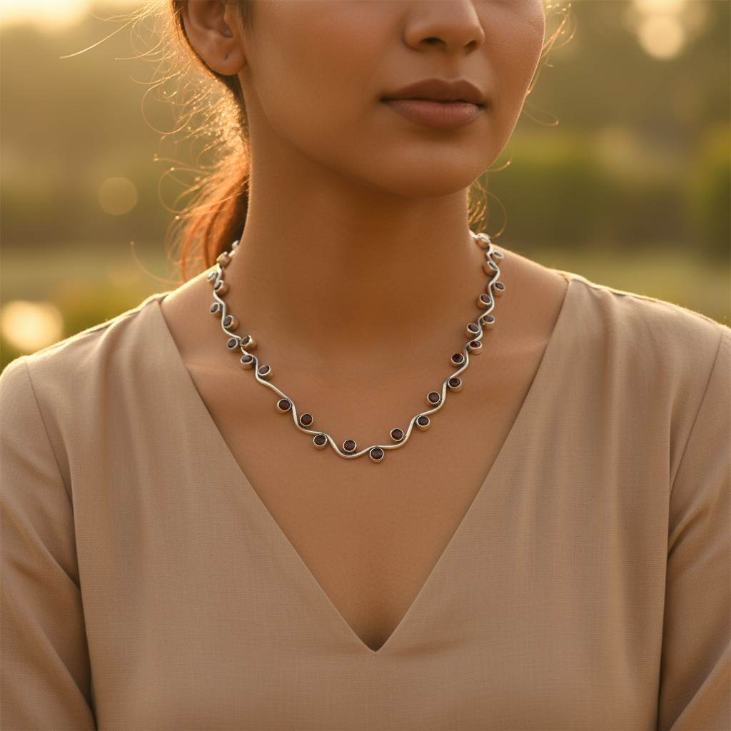 925 Silver Garnet Gemstone Necklace | Women's Jewelry Gift