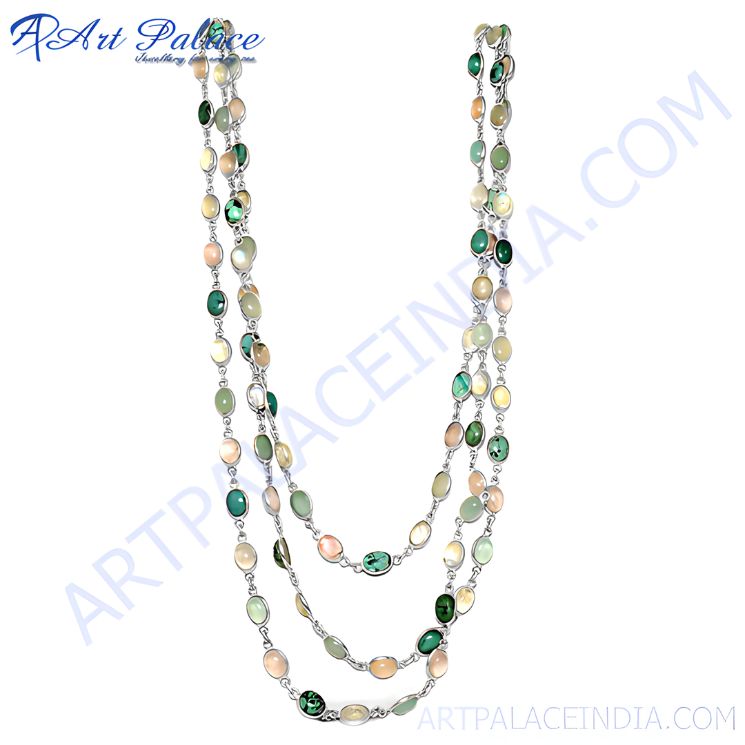 925 sterling silver necklace with various colored gemstones in oval shapes, perfect for everyday wear.