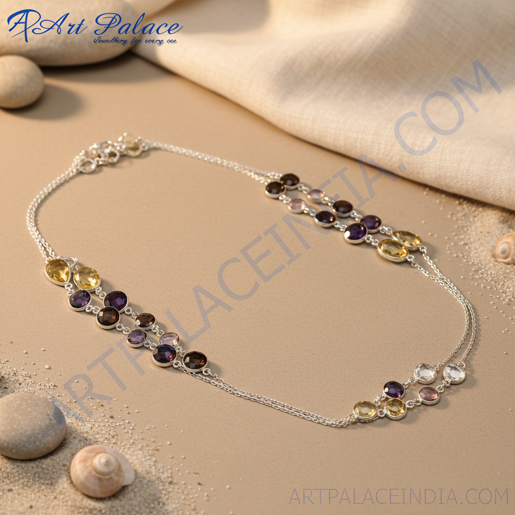 925 silver gemstone station necklace for women | daily wear