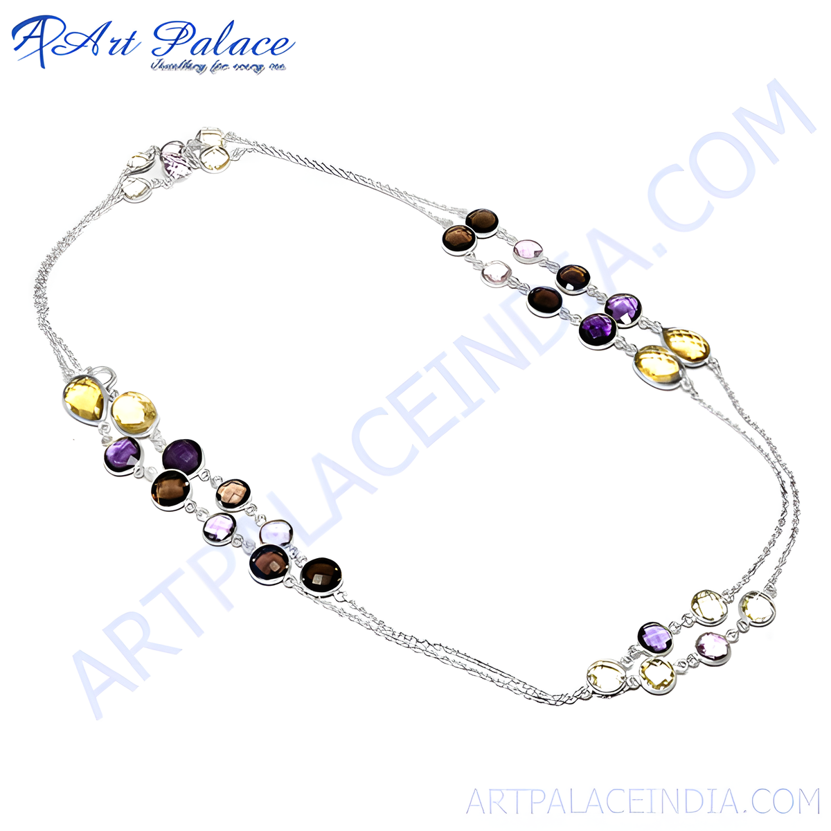 925 sterling silver station necklace with colorful gemstones for women