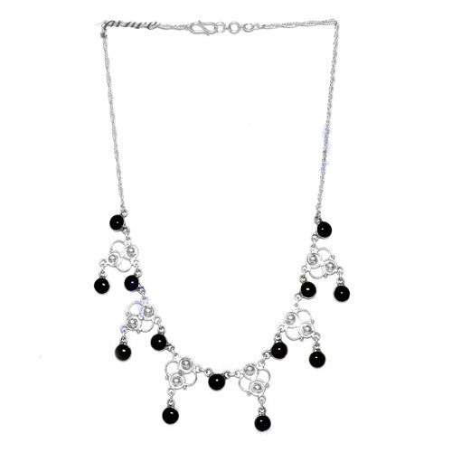 925 Silver Onyx Bead Necklace | Women's Elegant Jewelry