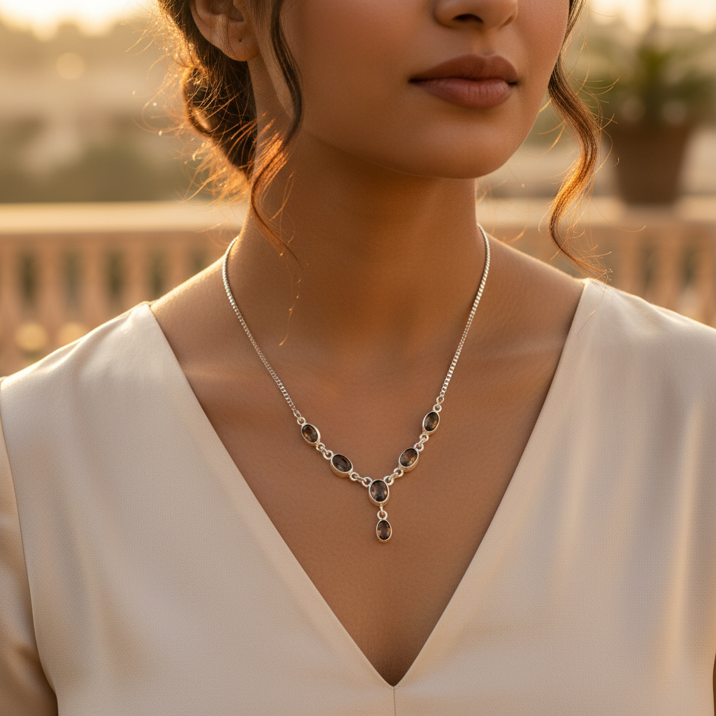 925 Silver Smoky Quartz Necklace for Women | Gemstone Jewelry
