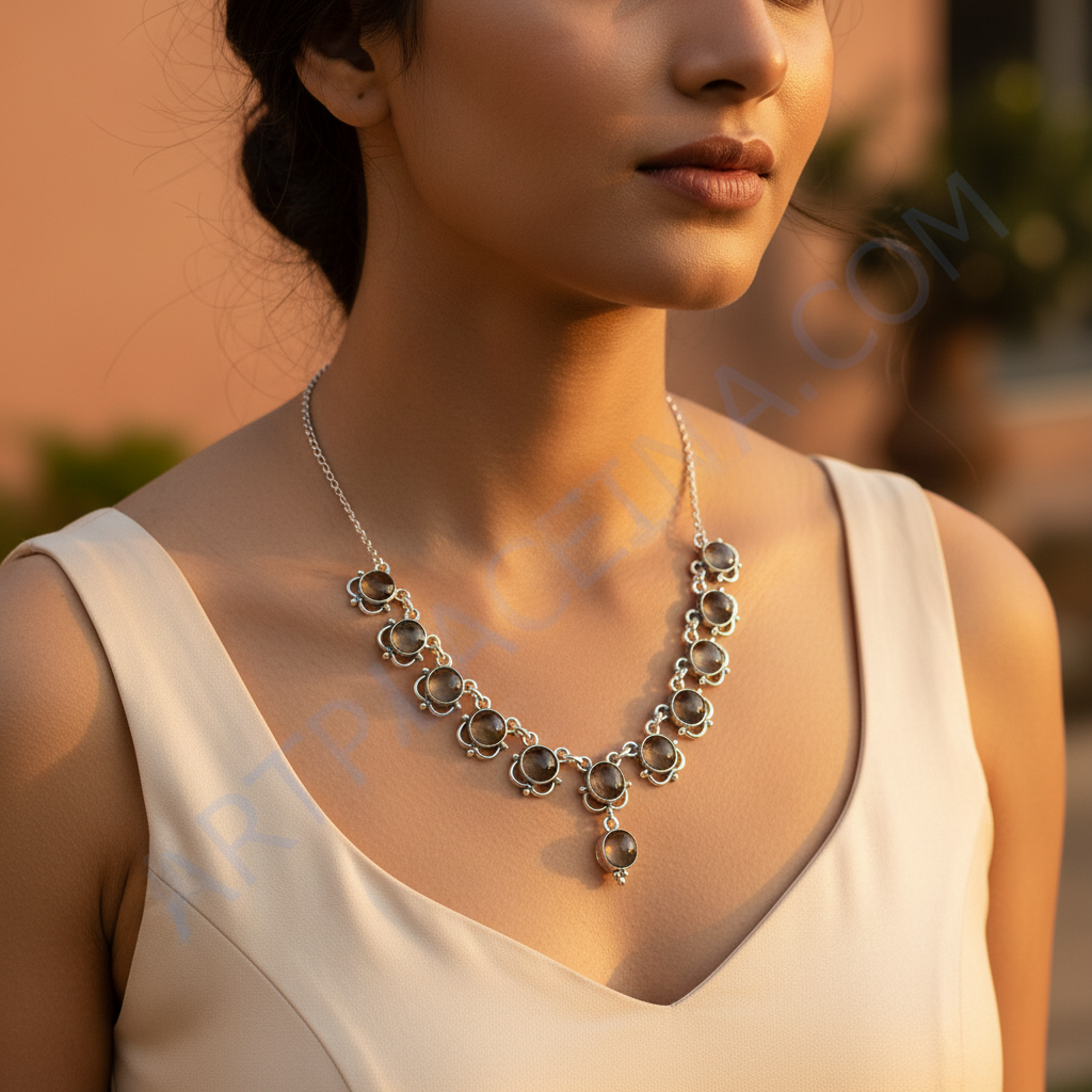 925 Silver Smoky Quartz Necklace for Women | Gemstone Jewelry