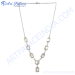 Load image into Gallery viewer, 925 sterling silver necklace with rectangular moonstone gemstones, a beautiful and elegant piece of jewelry.

