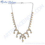 Load image into Gallery viewer, Elegant silver necklace with round pearl gemstones, perfect for women&#39;s fashion and gifting.
