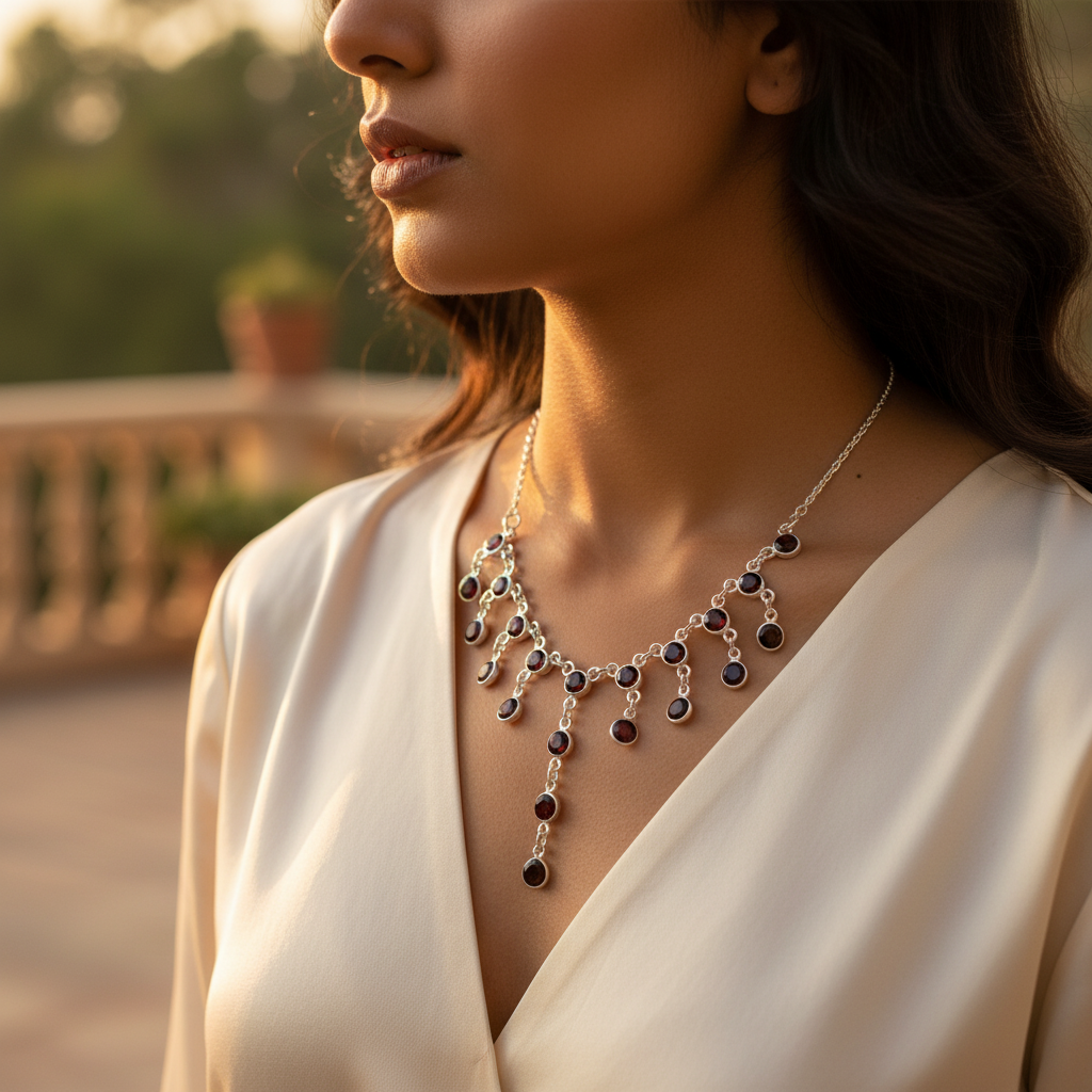 925 Silver Garnet Gemstone Necklace for Women | Gift Jewelry