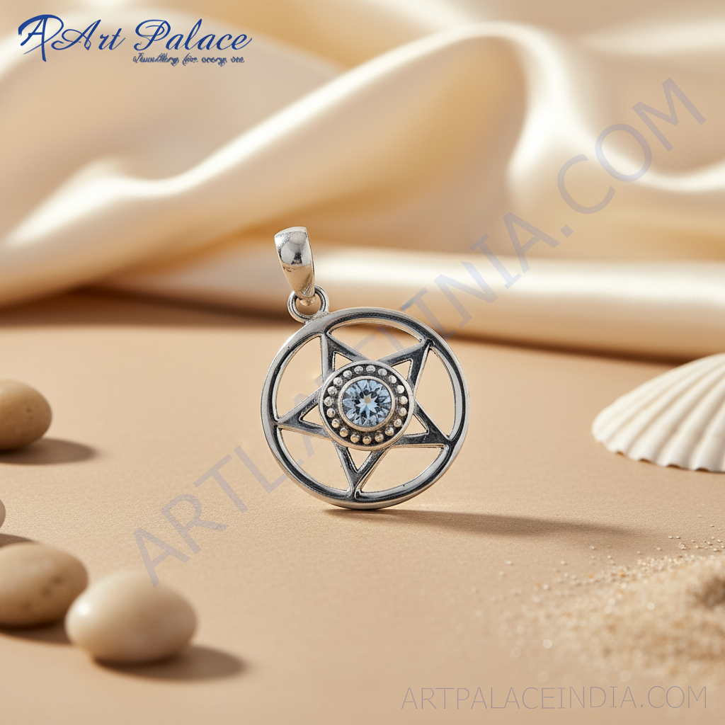 925 Silver Pentagram Pendant with Gemstone | Witchcraft Jewelry