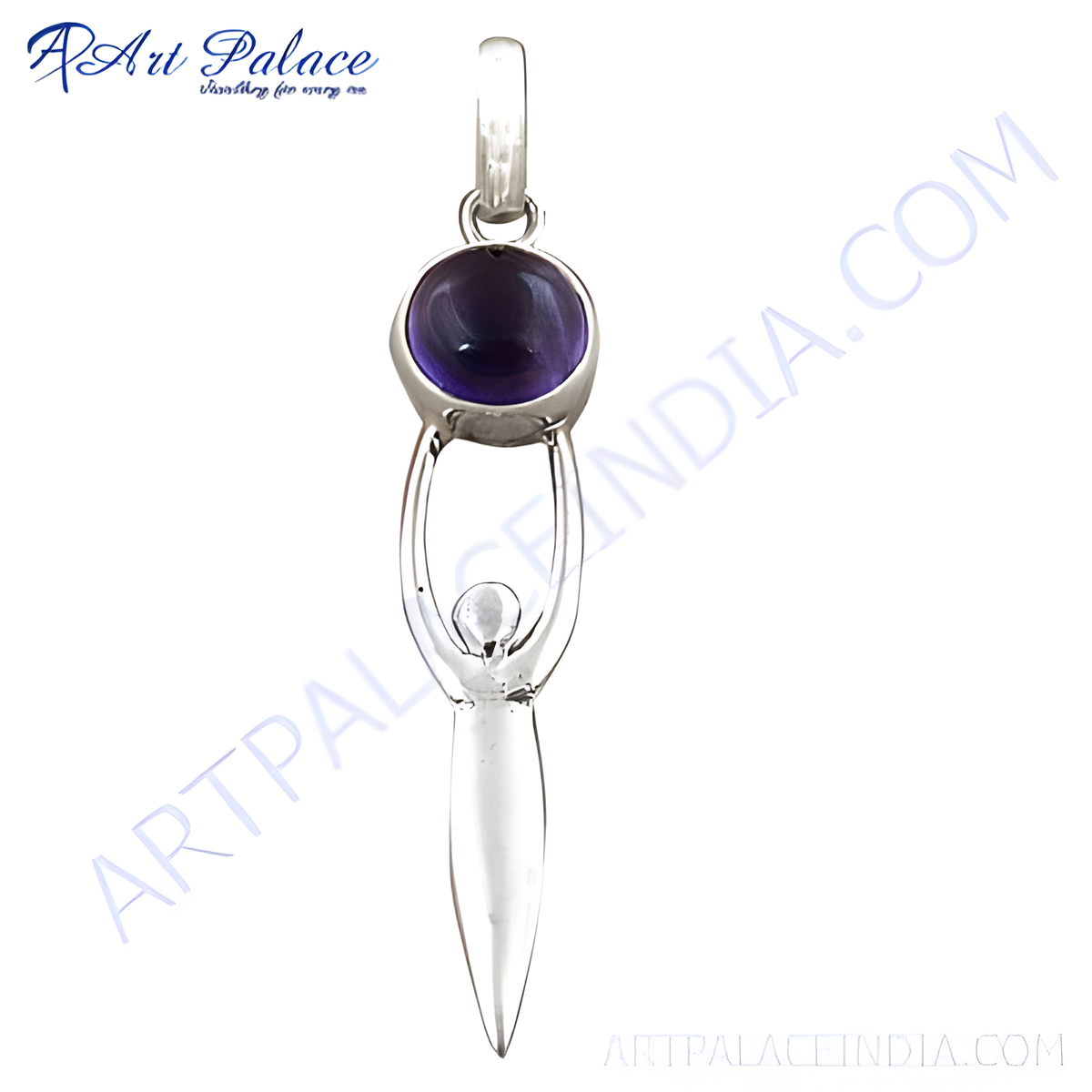 Sterling silver pendant with amethyst gemstone, featuring a goddess design, perfect for women's jewelry