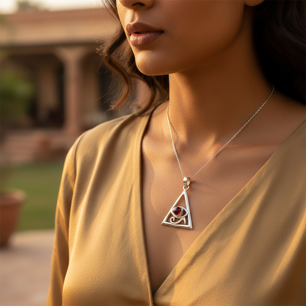 925 Silver Triangle Pendant with Gemstone | Unique Jewelry Gift