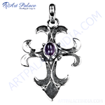 Load image into Gallery viewer, 925 sterling silver cross pendant with a purple amethyst gemstone center, ideal for women
