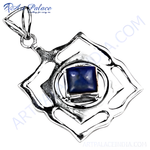 Load image into Gallery viewer, 925 sterling silver lapis lazuli pendant with a square blue gemstone
