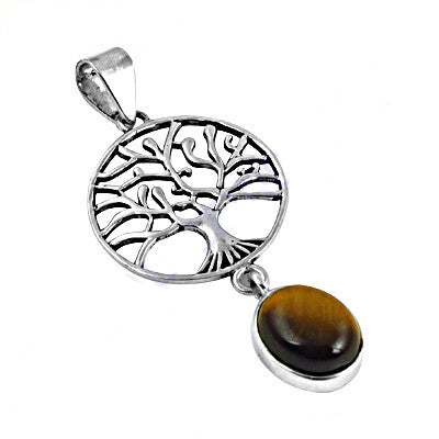 925 Silver Tree of Life Pendant Necklace | Tiger Eye Gemstone