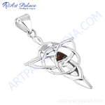Load image into Gallery viewer, Sterling silver Celtic knot pendant with a triangular red garnet gemstone in the center
