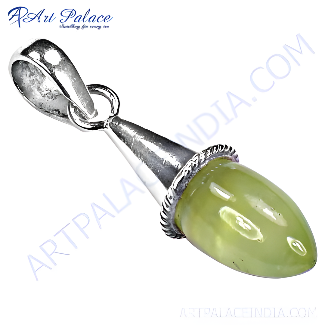 Sterling silver pendant with a green gemstone, perfect for women's jewelry.