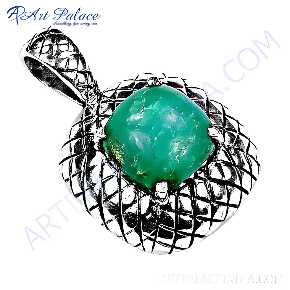 925 sterling silver pendant with a large, vibrant green gemstone