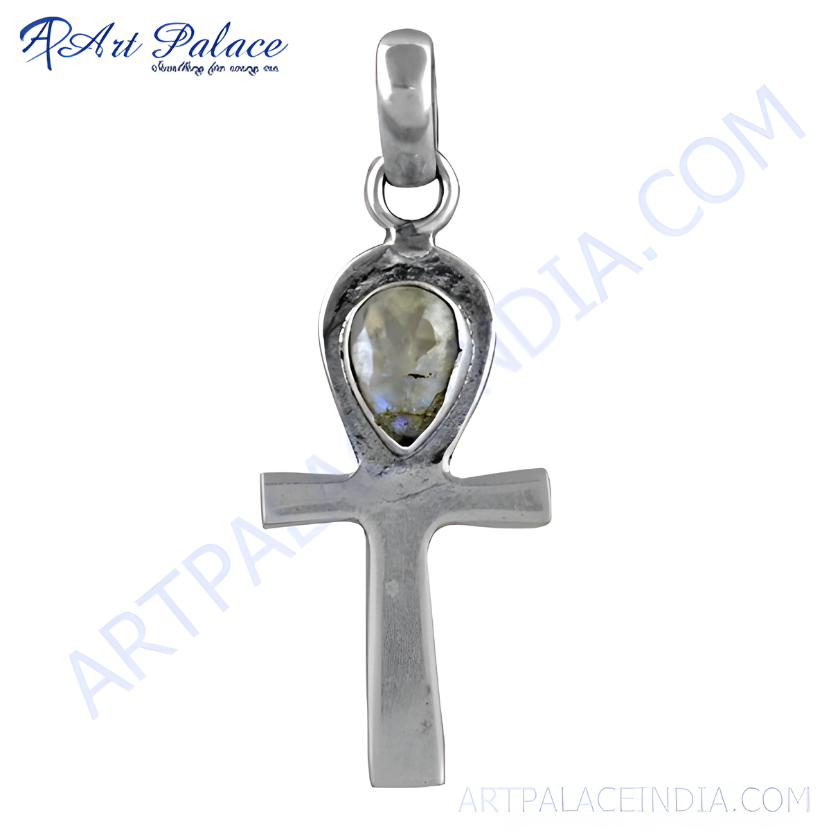 925 silver ankh pendant with moonstone center, a silver necklace