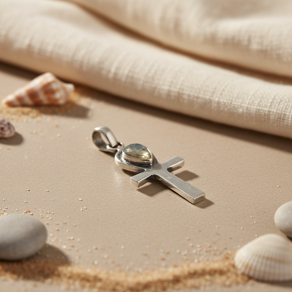 925 Silver Ankh Pendant Necklace for Women | Moonstone Jewelry