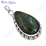 Load image into Gallery viewer, 925 sterling silver labradorite teardrop pendant with iridescent blue and green hues, for women.
