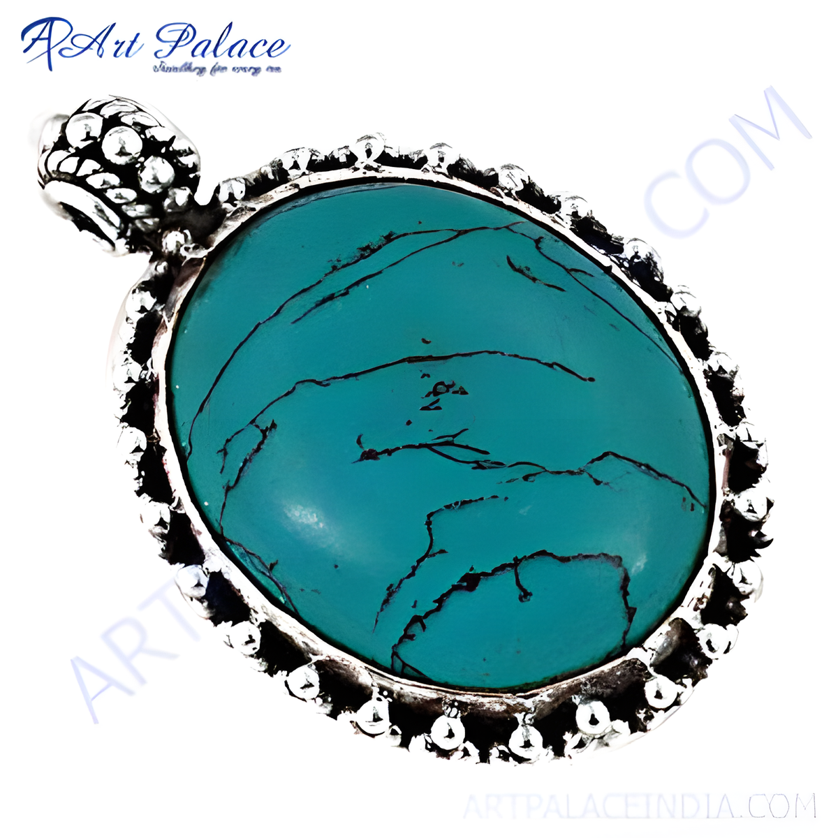925 sterling silver oval turquoise pendant with intricate detailing, perfect for a necklace