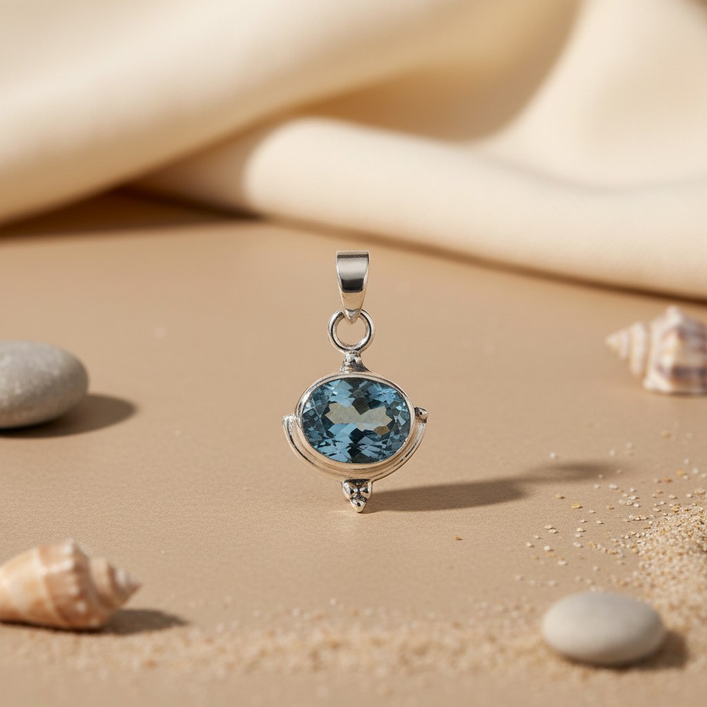 925 Silver Blue Topaz Pendant for Women | Gemstone Jewelry