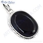Load image into Gallery viewer, 925 sterling silver pendant with a large black onyx gemstone.

