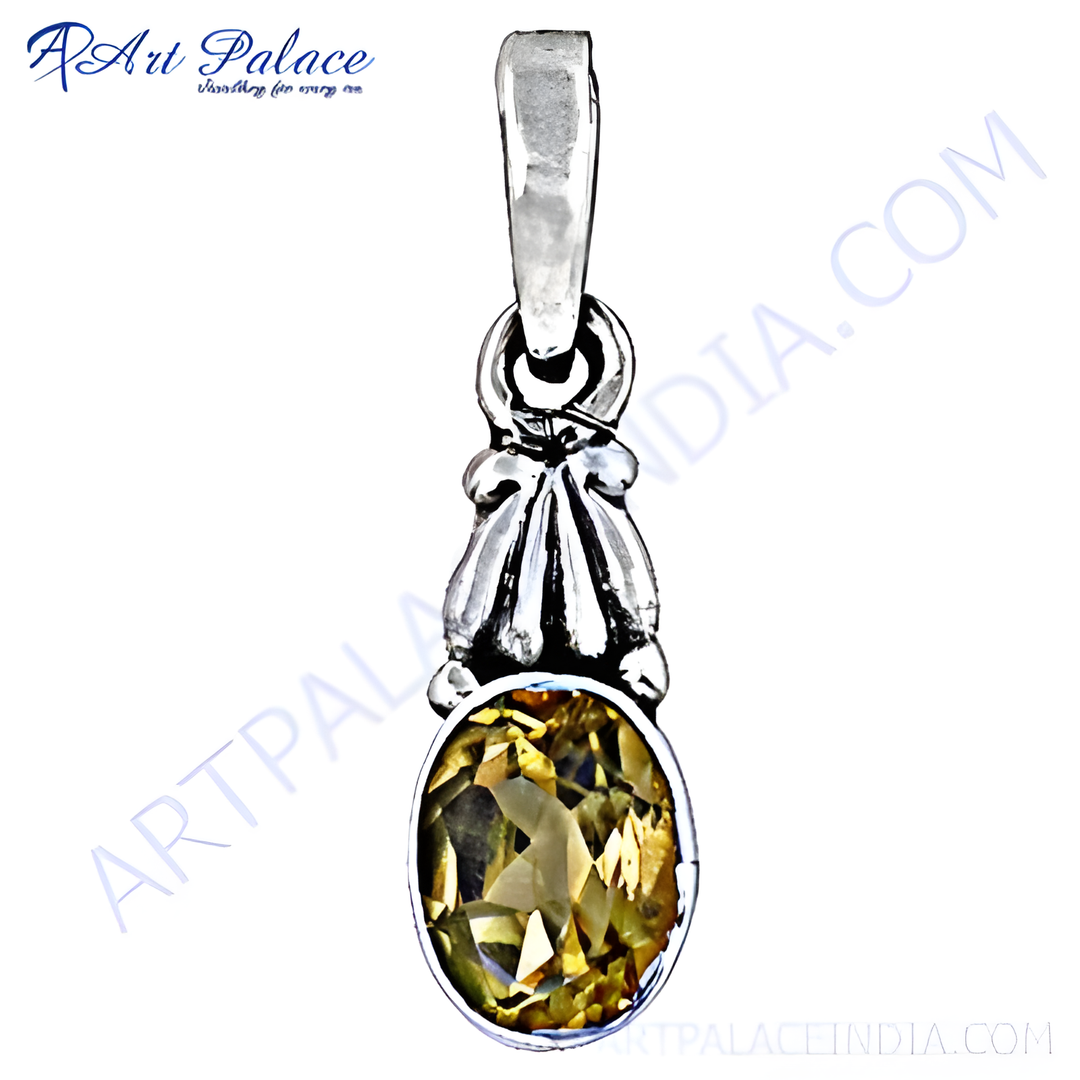 925 sterling silver citrine pendant with an oval-cut yellow gemstone. Elegant and beautiful jewelry.
