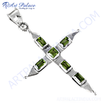 Load image into Gallery viewer, 925 sterling silver cross pendant with emerald green peridot gemstones, perfect for women.
