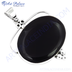 Load image into Gallery viewer, 925 sterling silver black onyx oval pendant with a polished finish.
