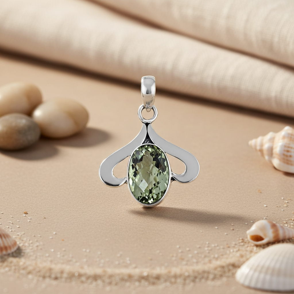 925 Silver Green Amethyst Pendant for Women | Gemstone Jewelry