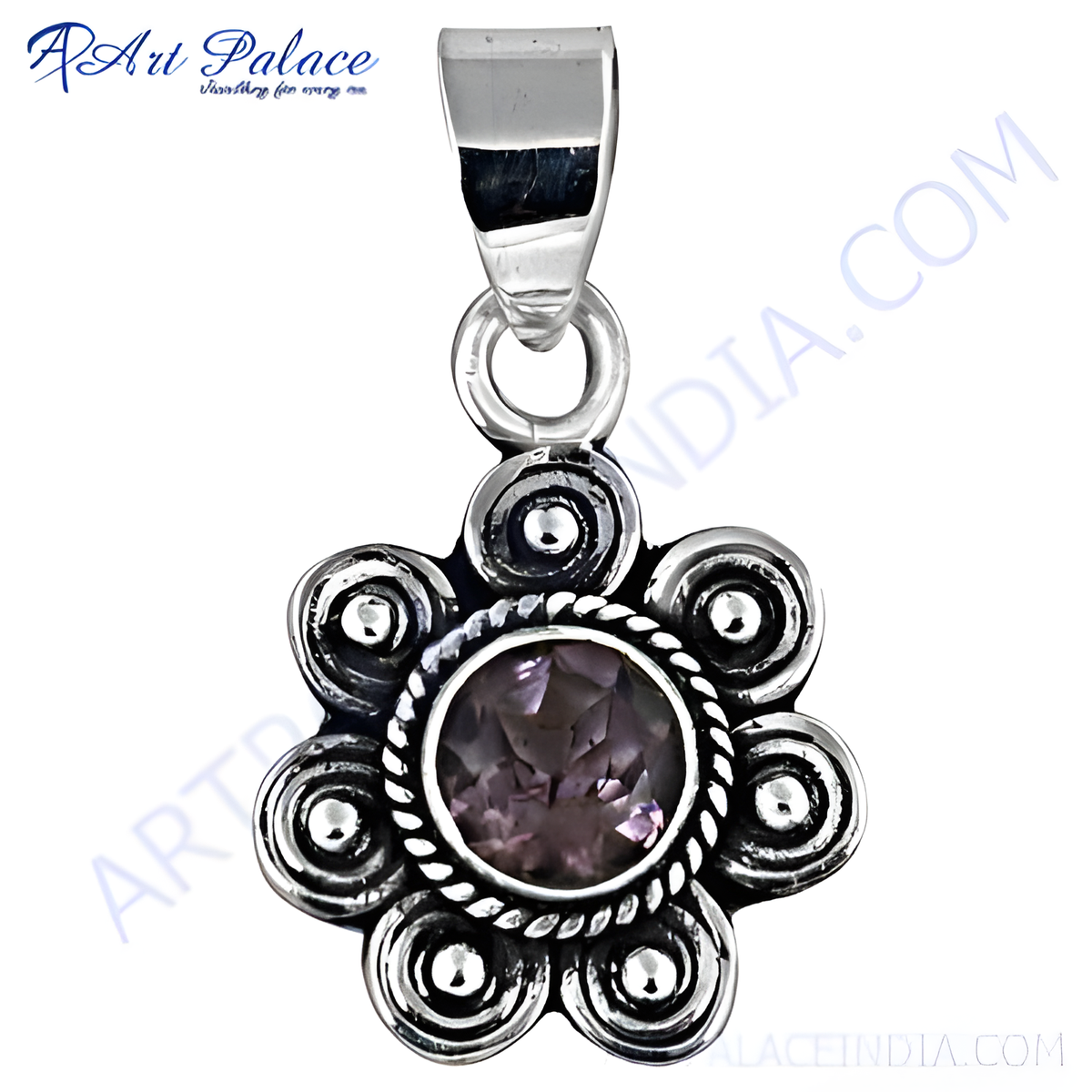 925 sterling silver amethyst flower pendant with purple gemstone center