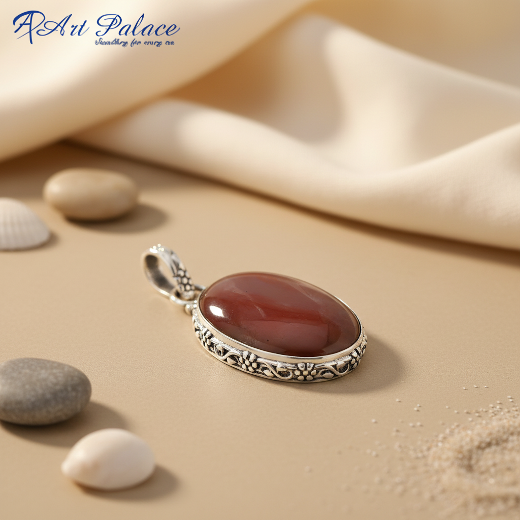925 Silver Oval Red Stone Pendant for Women | Gemstone Jewelry