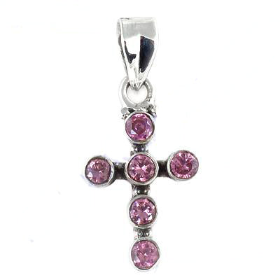 925 Sterling Silver Pink Gemstone Cross Pendant | Women's Jewelry