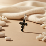Load image into Gallery viewer, Silver Cross Pendant Necklace | Black Onyx Gemstone Jewelry
