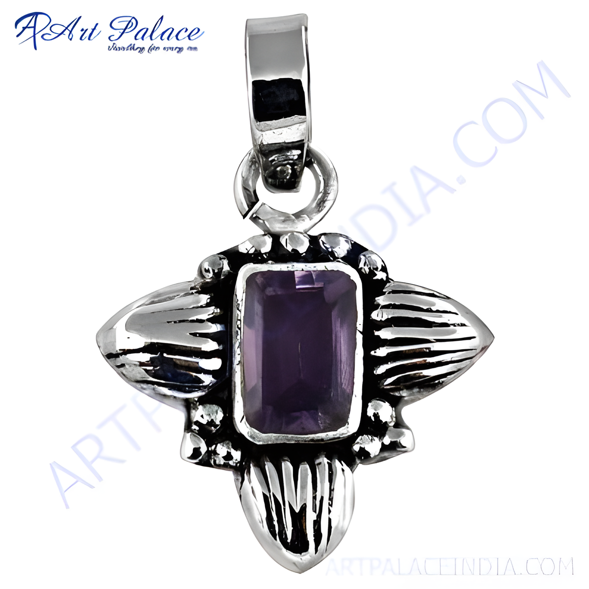 925 sterling silver pendant with a rectangular purple amethyst gemstone