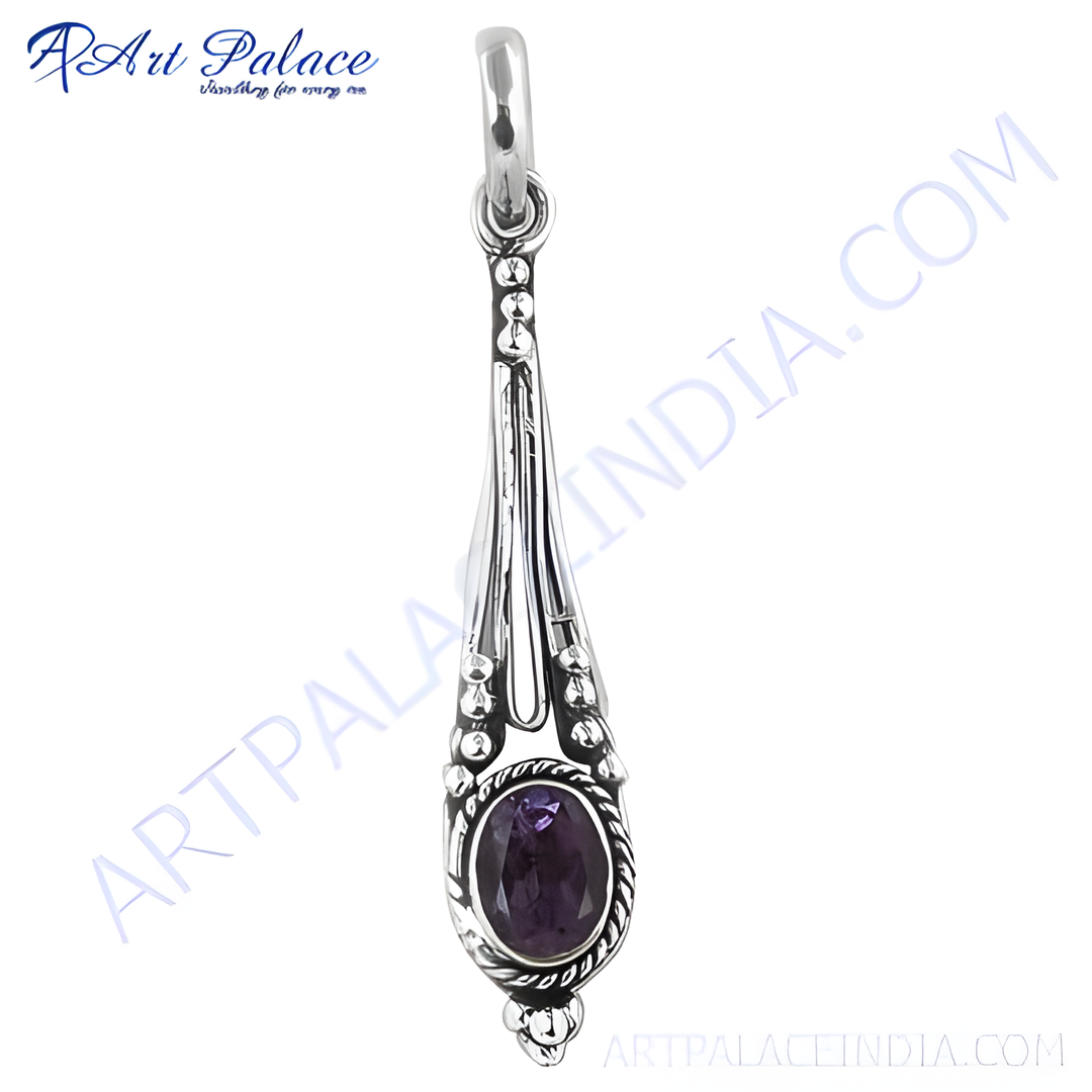 925 sterling silver teardrop pendant with oval purple amethyst gemstone, perfect for women's daily wear