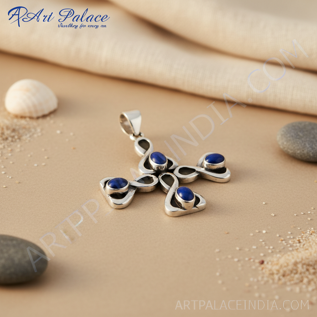 925 Silver Lapis Lazuli Cross Pendant for Women | Gemstone Jewelry